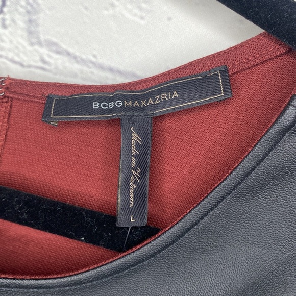 BCBGMaxAzria Mixed Media Faux Leather Knit Long Sleeve Dress - Picture 5 of 8